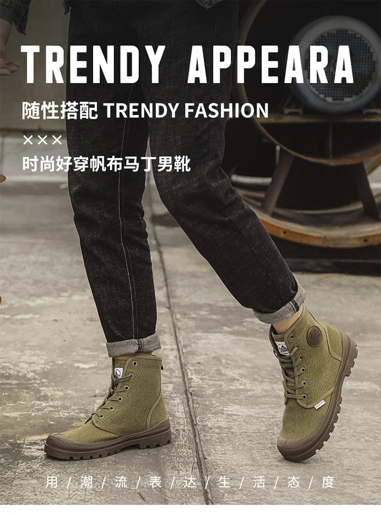 Nouvelles bottes montantes tendance pour hommes, confortables et décontractées, idéales pour l'extérieur, la jungle et l'alpinisme. Bottes à plateforme larges.