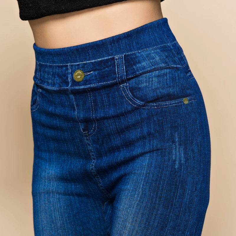 Women Plus Size Pencil High Waist Denim Pants Leggings Imitation Fashion Casual Jeans