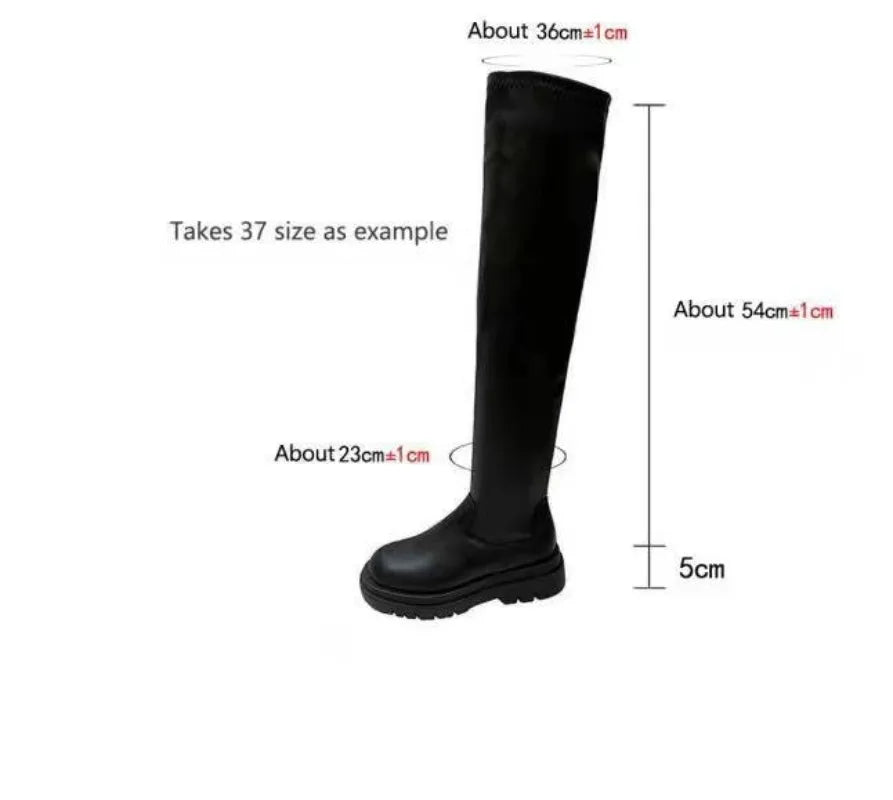 New Womens Stretch Over-the-Knee Boots Slim-Fit Thigh-High Riding Shoes Chunky Wedge Heel Elastic Equestrian Footwear for Ladies
