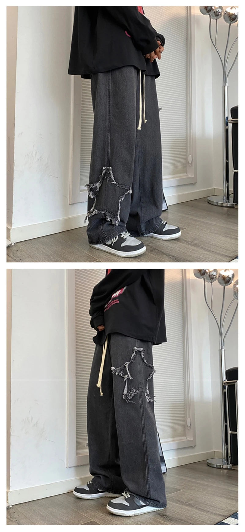 American Retro Star Embroidery Jeans Men's Baggy Hip Hop Fashion Denim Pants 2025 New Casual Y2K Streetwear Straight Trouser