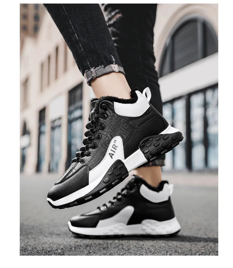 Zapatos de plataforma cálidos de algodón para hombre, zapatillas gruesas para hombre, zapatos vulcanizados de invierno, zapatillas casuales de moda para hombre, botas de nieve de caña alta