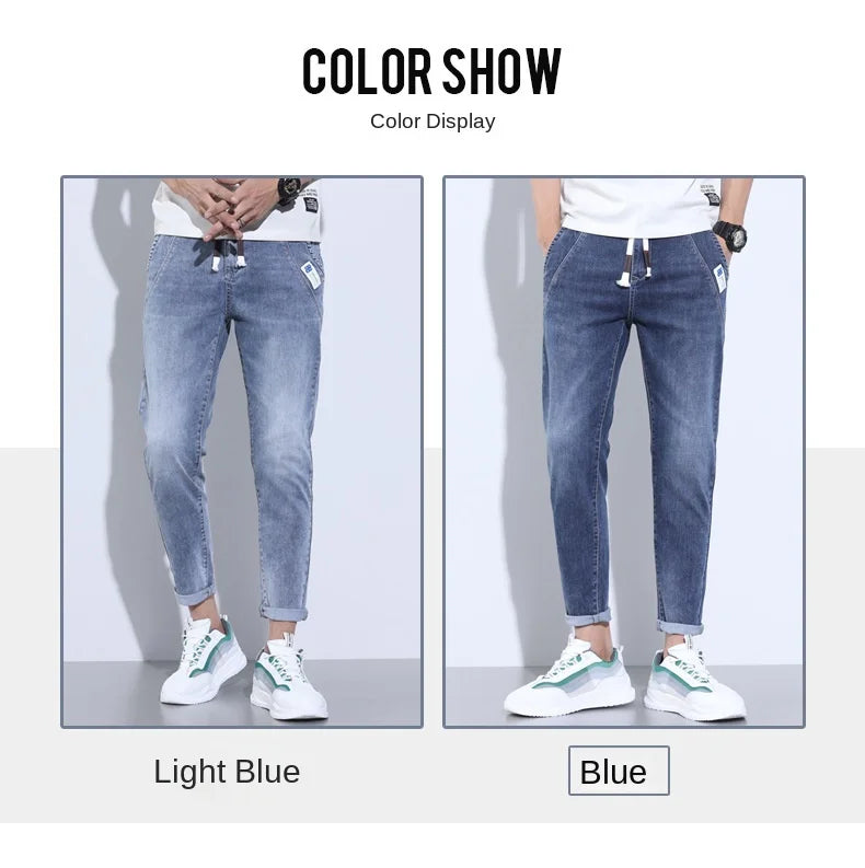 2023 New Summer Thin Style Korean Street LUXURY Work Pants Men's Elastic Waist Jogger Jeans for Work Wear Clothing Denim Jeans