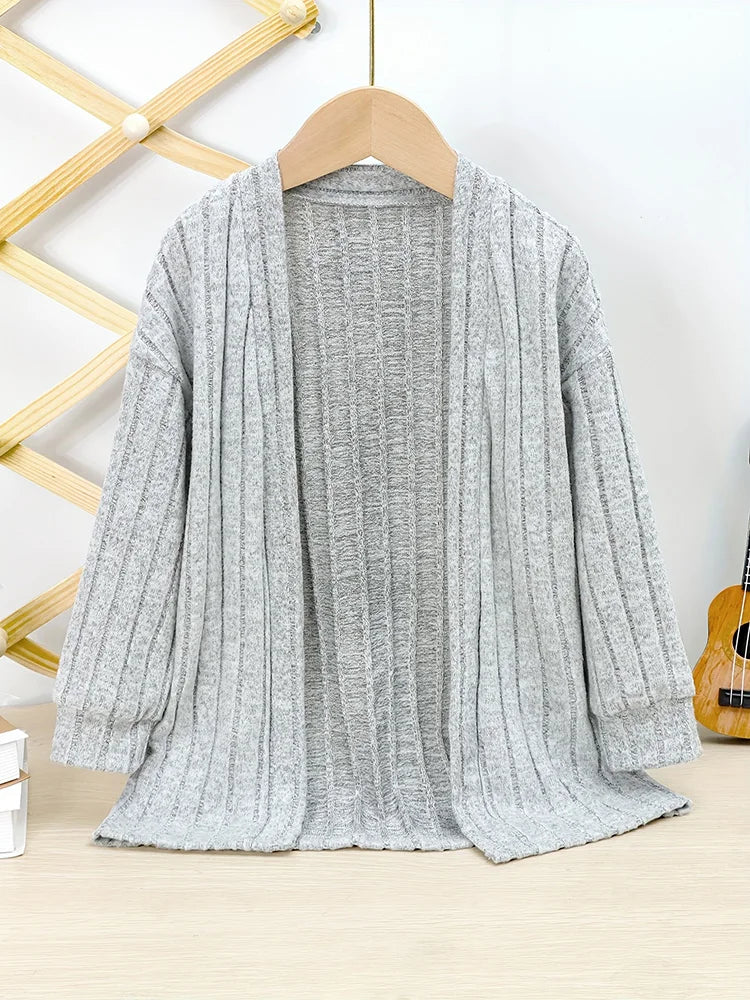 Girls Solid Color Casual Outing Knitted Cardigan Children's Spring and Autumn Simple Versatile Jacket
