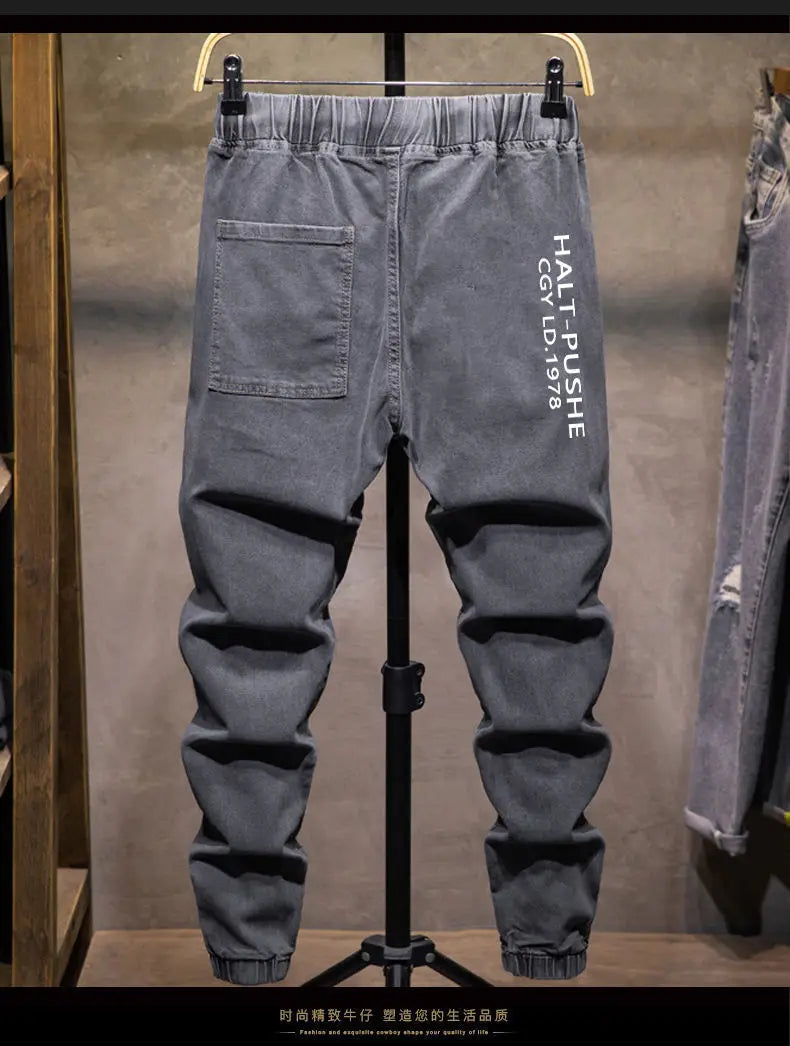 Pantalones vaqueros de mezclilla con cordón ajustable para hombre, versátiles, de moda para otoño, con cintura elástica, estilo harén, informales, para exteriores, 2022