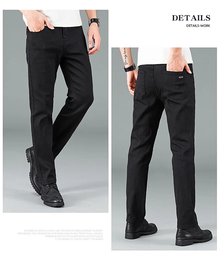 Pantalones vaqueros clásicos de marca avanzada para hombre, de primavera, suaves y elásticos, color negro, talla 28-40