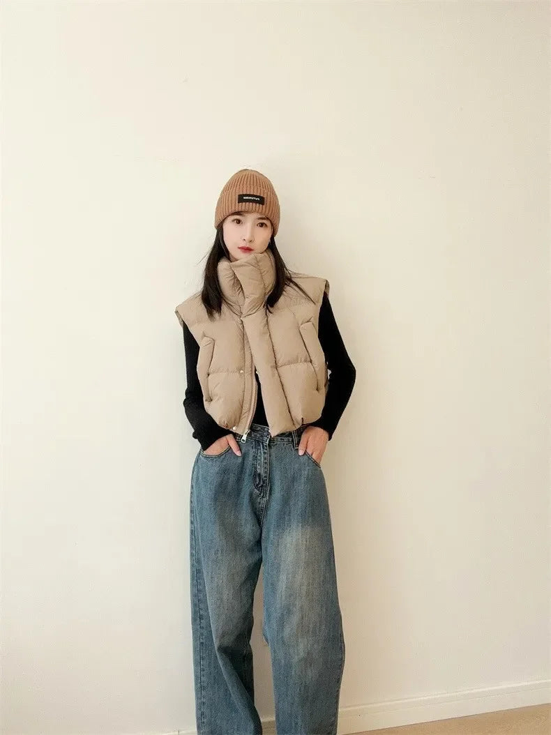 Women Warm Parkas Single Breasted Coats Autumn Winter Vest Coat Khaki High Waist Casual Vests Elegant Y2k Jackets Thick 2024
