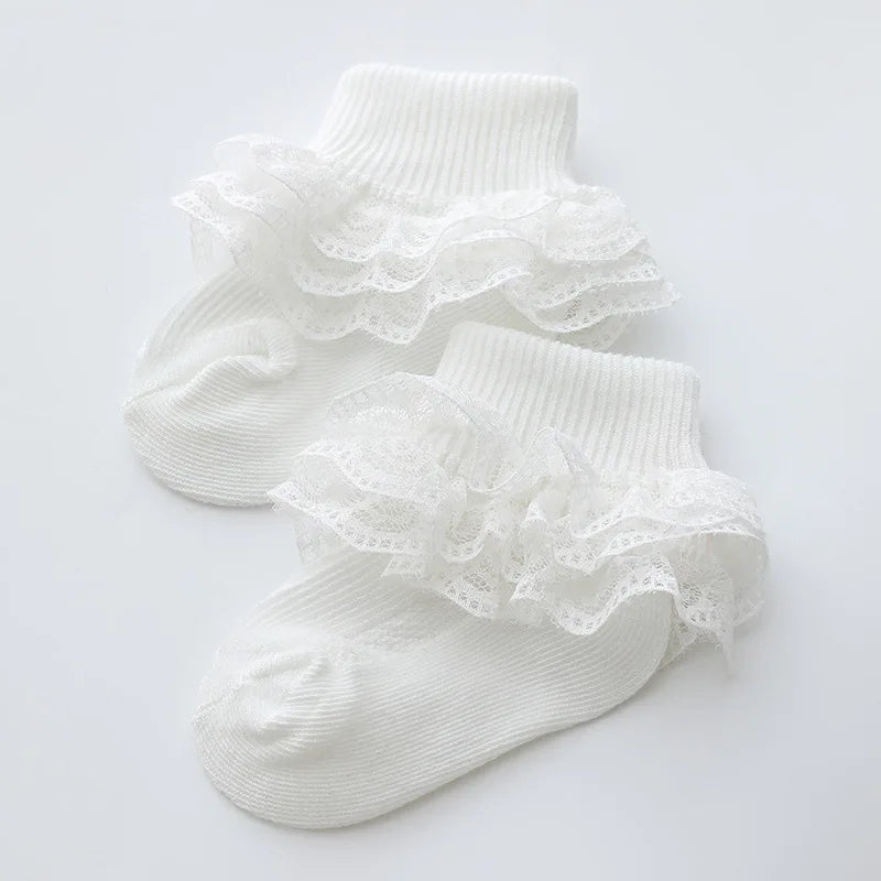 0-1Y Newborn Infant Toddler Baby Socks Girls Kids Princess Bowknot Lace Floral Short Socks Cotton Ruffle Frilly Trim Ankle Socks