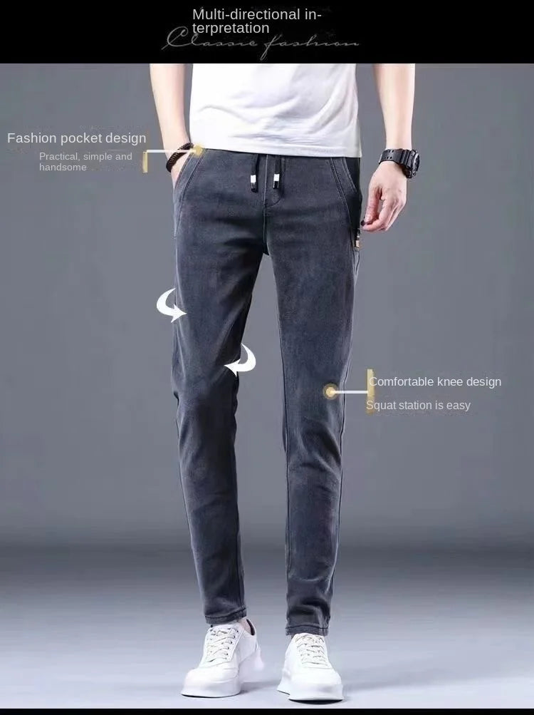 2024 New Korean Fashion Summer Thin Loose Jeans Mens Drawstring Pants Golf Joggings Jeans Man Japanese Streetwear Harem Trousers