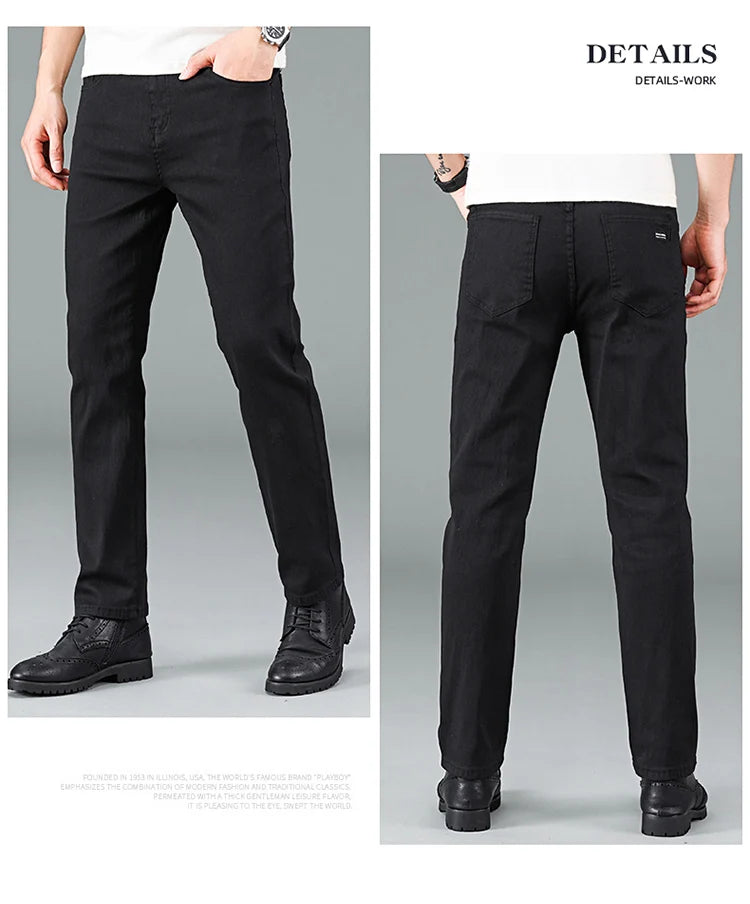 Pantalones vaqueros clásicos de marca avanzada para hombre, de primavera, suaves y elásticos, color negro, talla 28-40