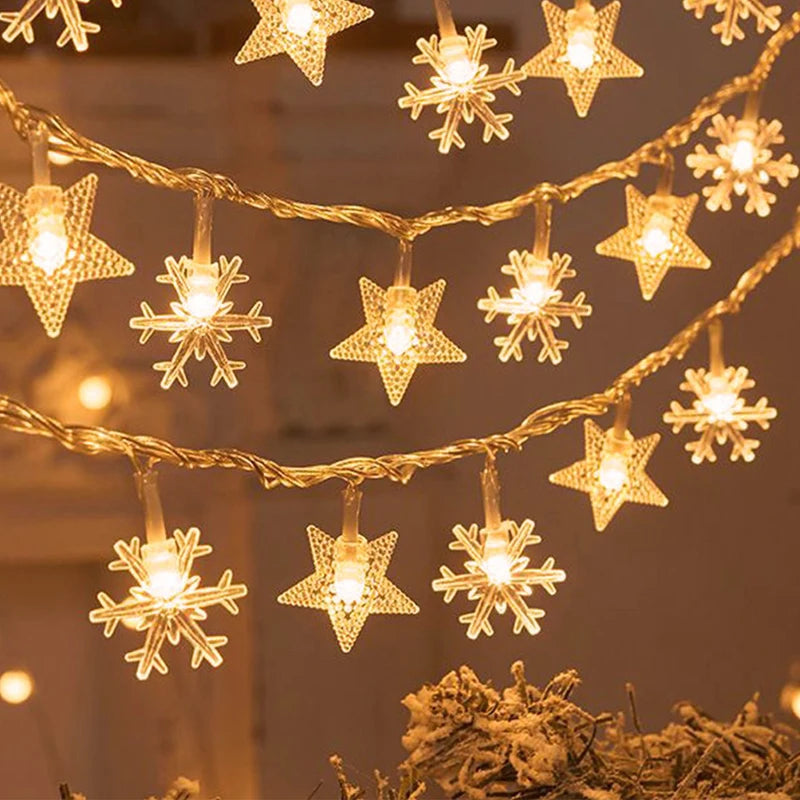 Guirnalda de luces navideñas de 1 a 10 metros con forma de copos de nieve, estrellas y lunas, ideal para fiestas navideñas, decoración del árbol, jardín y hogar.