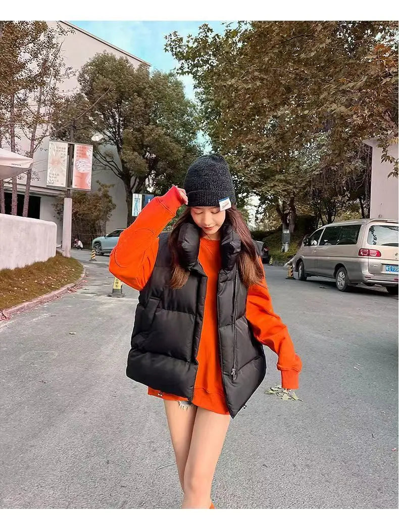 Autumn Winter Lightweight Sustans Vest for Women Korean Style Loose Jacket Fashion Girl Solid Sleeveless Parkas Winter Warm Vest