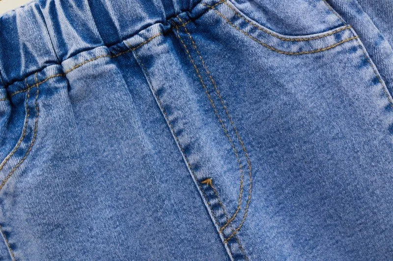 2-12 Year Old Girls Jeans Fashion Lace Elastic Denim Flared Pants Spring Autumn Solid Color Trousers Teenager Kids Girl Clothing