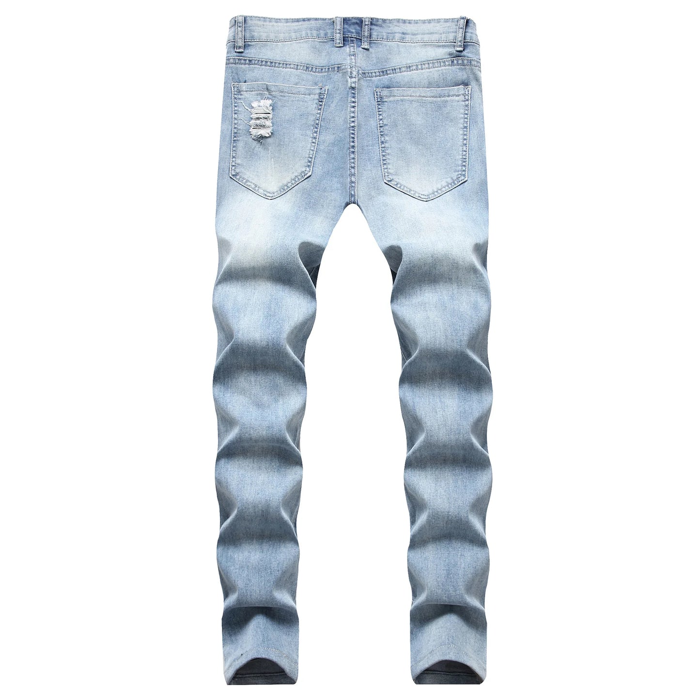 Punk Street Style Ripped Skinny Jeans Men Vintage Wash Solid Denim Trouser Mens Casual Slim Fit Pencil Denim Holes Pants 2024