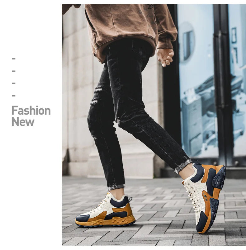 Zapatos de plataforma cálidos de algodón para hombre, zapatillas gruesas para hombre, zapatos vulcanizados de invierno, zapatillas casuales de moda para hombre, botas de nieve de caña alta