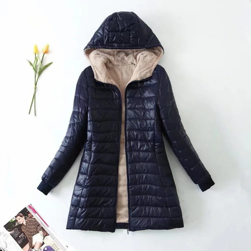 Zipper Cardigan Solid Spliced Women Clothing Parkas Hooded Long Sleeve Outerwear Loose Fit Casual Pockets 2024 Autumn Parka