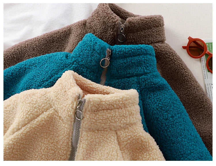 Childrens Clothing Lamb Wool Jacket with Wool Jacket for Boys and Girls Autumn and Winter New Styles Kids Clothes