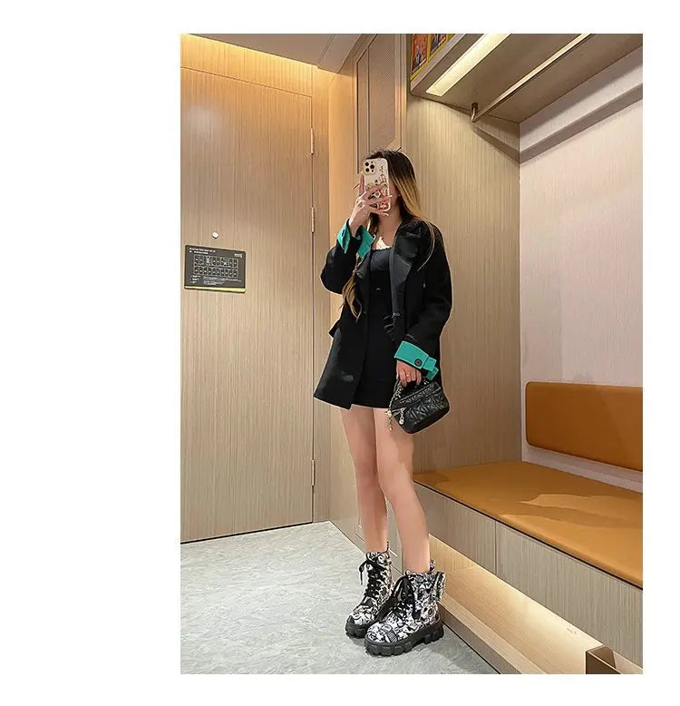 Thick-soled Women's Ankle Boots Fashion Printed Women Shoes High Quality Non-slip Motorcycle Boots New Gothic Style Women Boots