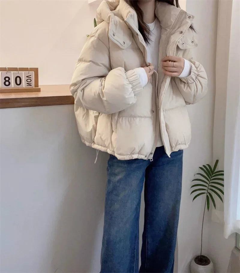 Fashion Parkas Jacket Women's Korean 2024 New Autumn Winter Loose Hooded Thicken Warm Down Cotton Padded Short Coats Female Tops