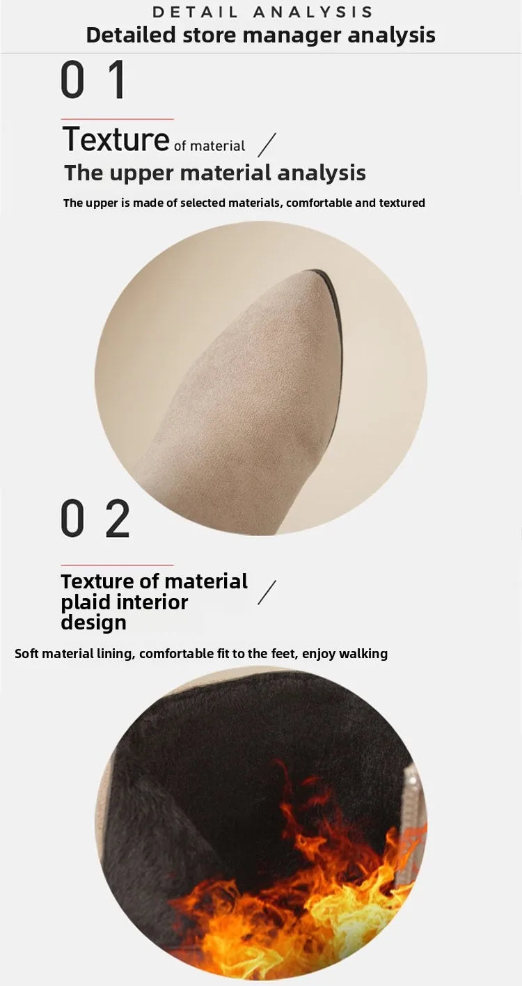 Nuevas botas sencillas de tacón cuadrado con cremallera lateral y tacón alto de ante puntiagudo para mujer.