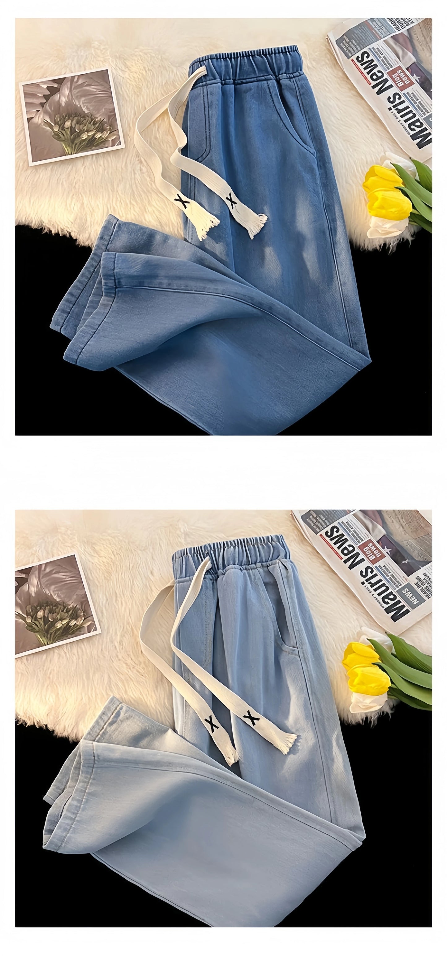 2023 New Spring And Winter Wide-leg Jeans Women Loose Straight Leg All Draped Trousers Students High-waisted Nine-point Pants
