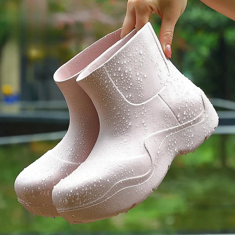 New Rubber Ladies Non-slip Waterproof Ankle Rainboots Shoes Thick Bottom Short Boot Galoshes Pink Women Rain Boots