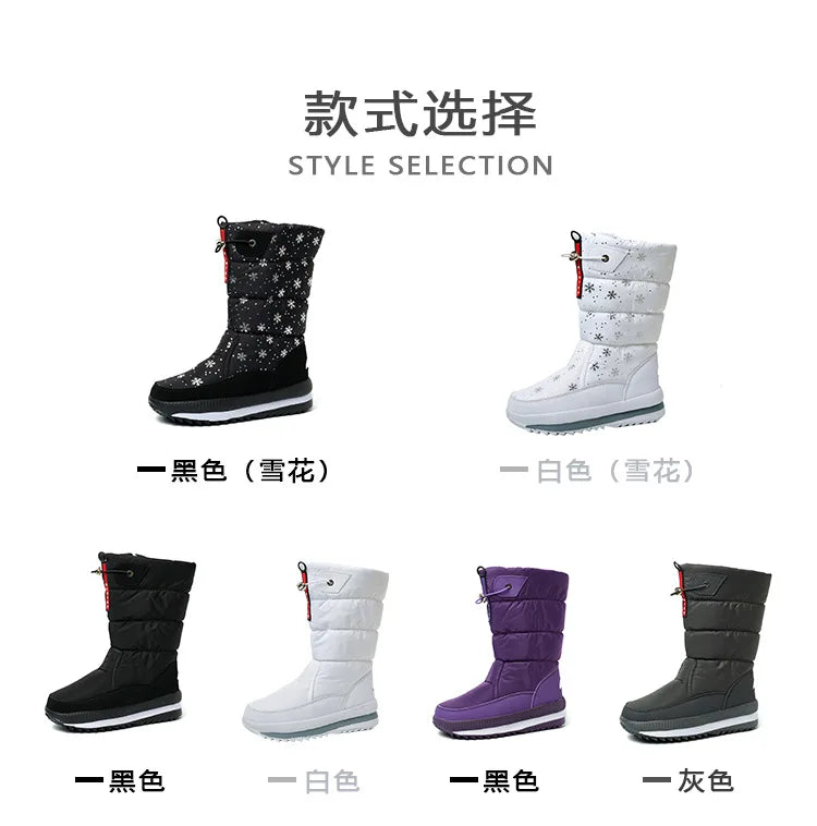 Women Winter Boots Platform Snow Boots Waterproof Non-slip Thick Plush Warm Mid-calf Boots for Women Winter Shoes