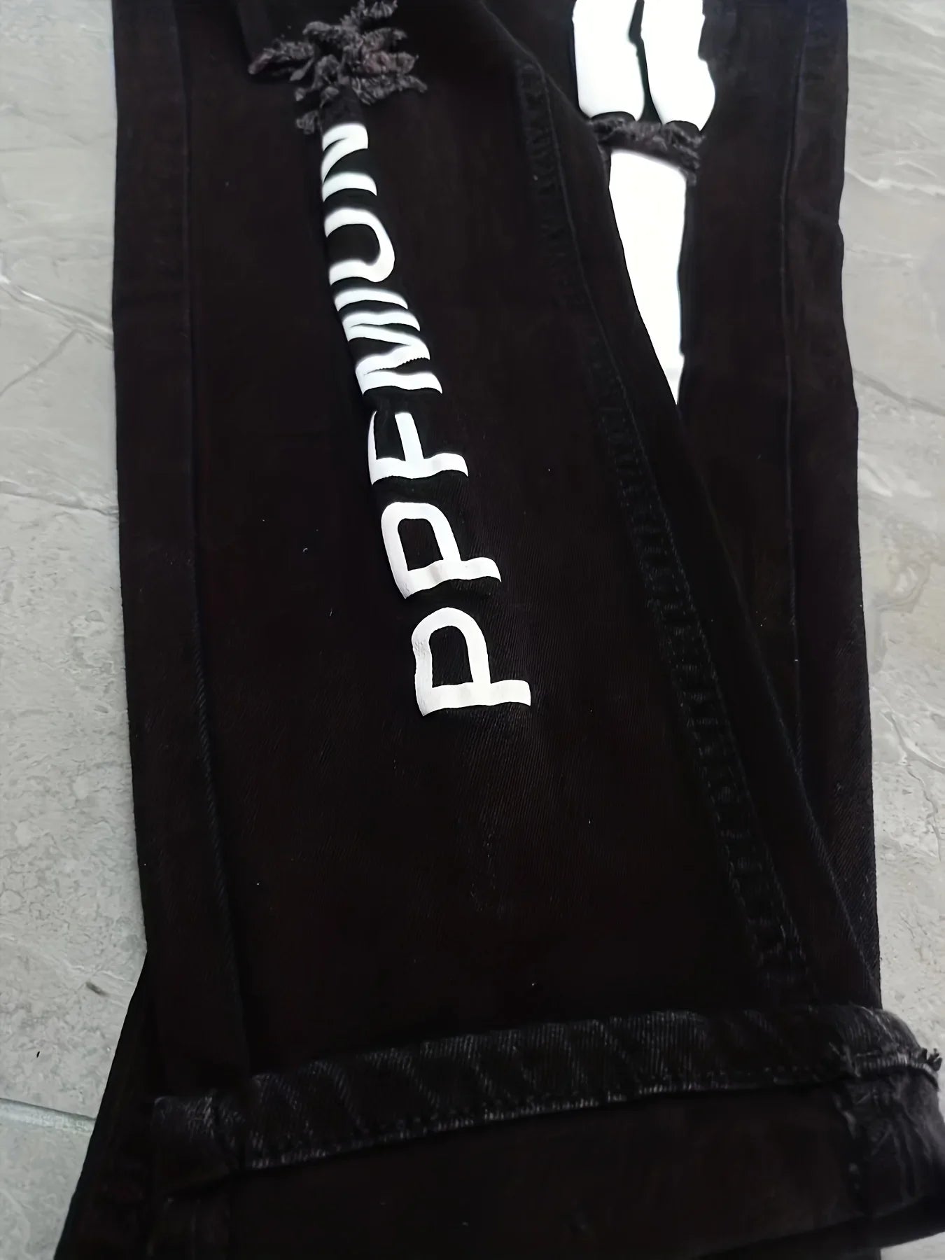 Pantalones vaqueros con estampado de rayas para hombre, de algodón elástico, rotos, ajustados, de alta calidad, estilo hip hop, con agujeros negros, ajustados, de gran tamaño.