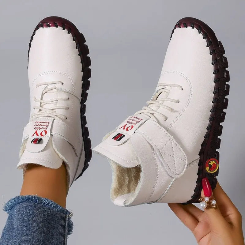 New Fur Thick Boots Women Short Leather Boots Women's Furry Orthopedic Shoes Women Winter Waterproof Snow Boots Botas Mujer