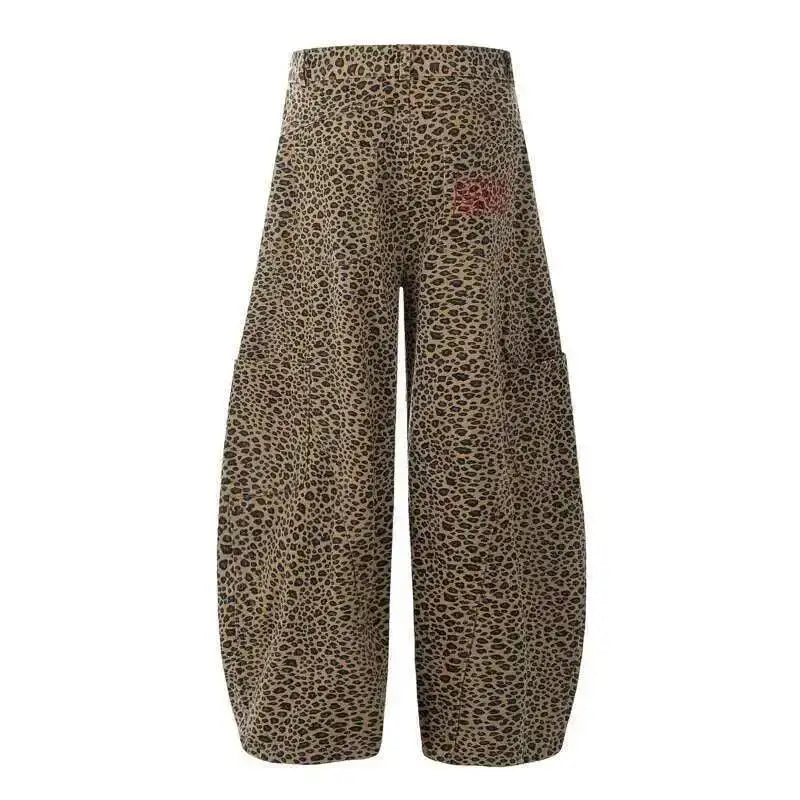 PFNW - Vaqueros caqui con estampado de leopardo para hombre y mujer, holgados, informales, de pierna ancha, primavera 2025, 28W6288
