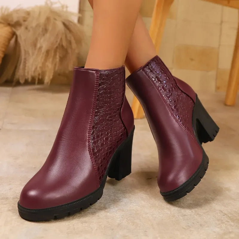Fashion Ankle Boots for Women Autumn Thick Heel Platform Boots with Zipper Splicing Plus Size Short Women Boots Botas Mujer