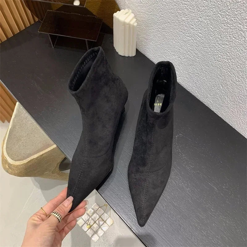Shoes for Women High Quality Elegant Ankle Women's Boots Fashion Back Zipper Solid Office and Career Sexy Pointed Toe Boots