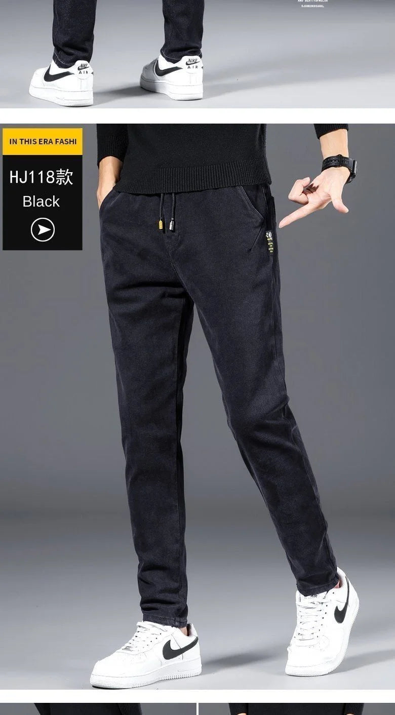 Denim Jeans Spring Autumn Elastic Waist 2022 Summer Thin Drawstring Slim Teenagers Cowboy Students Casual Designers Men's Pants