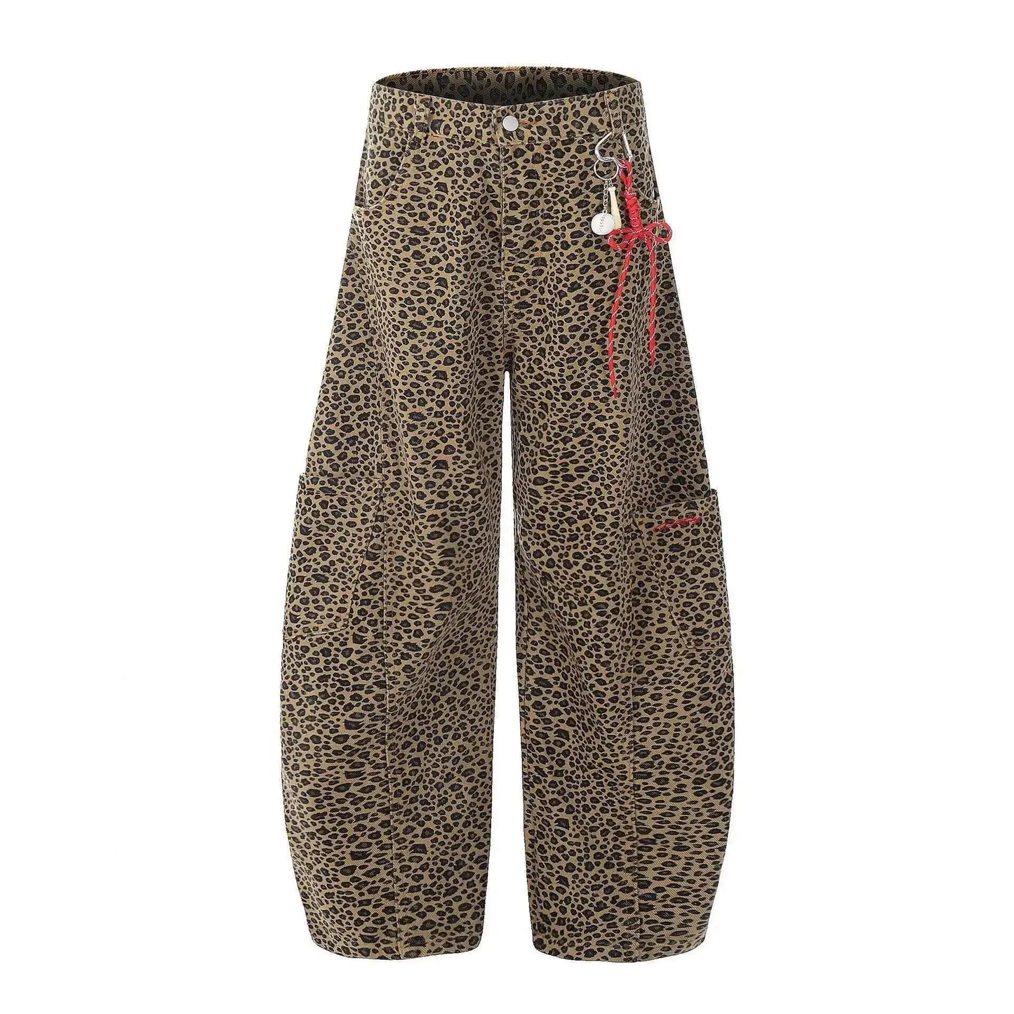 PFNW - Vaqueros caqui con estampado de leopardo para hombre y mujer, holgados, informales, de pierna ancha, primavera 2025, 28W6288