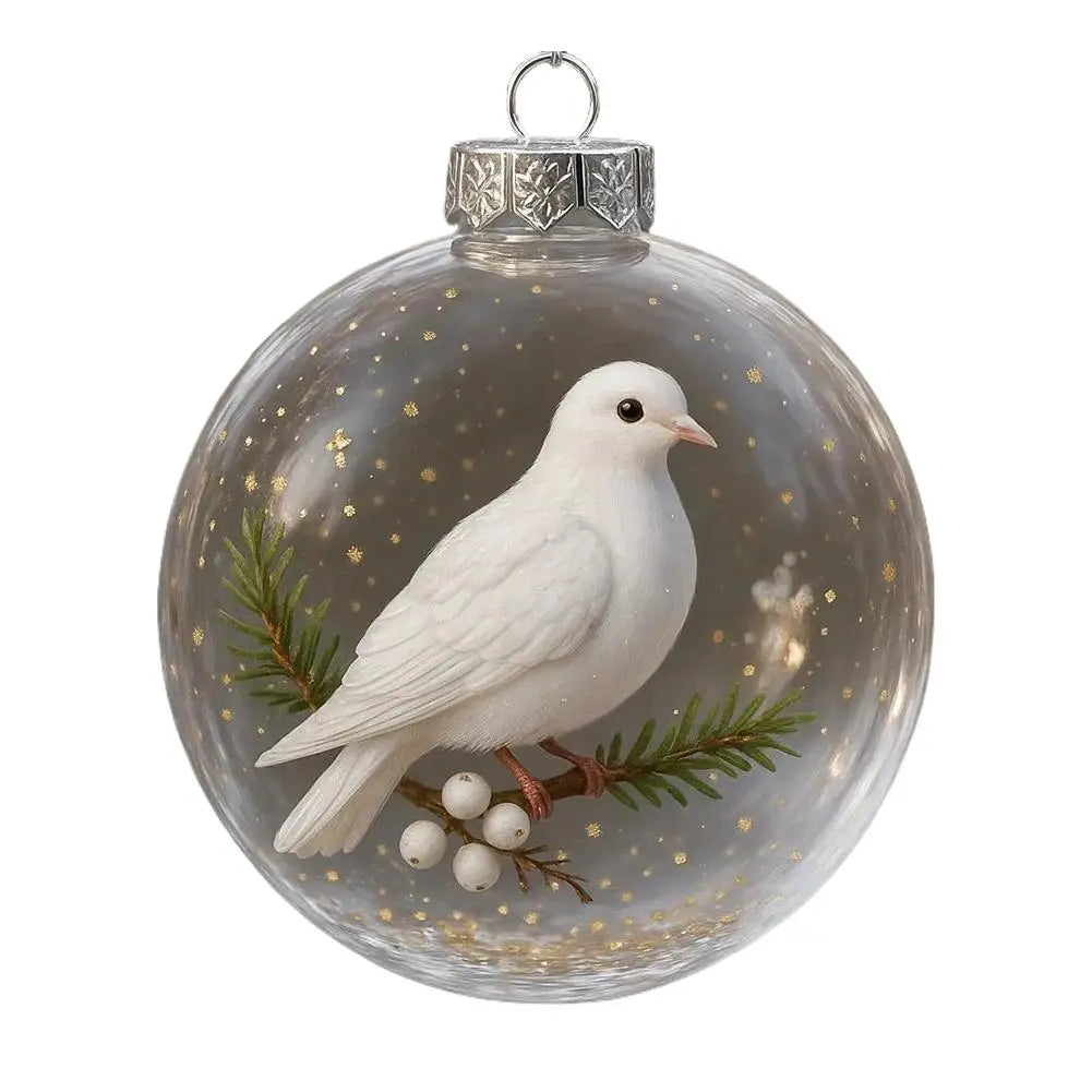 8CM Christmas Transparent Acrylic Ball Cardinal/Hummingbird Pattern Creative Christmas Tree Decoration Hanging Pendant For Home