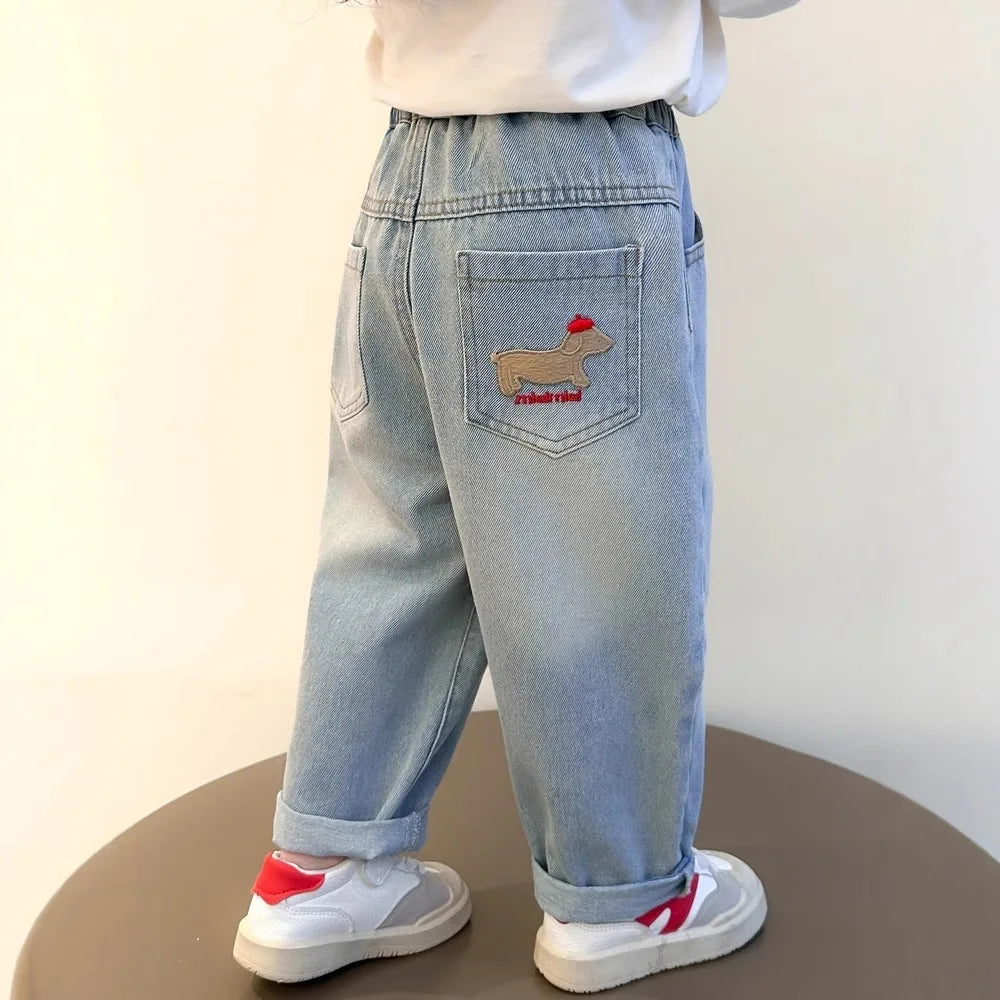 2025 New Girls Jeans Loose Straight Leg Pants for Toddler Baby Casual Wear Spring Autumn