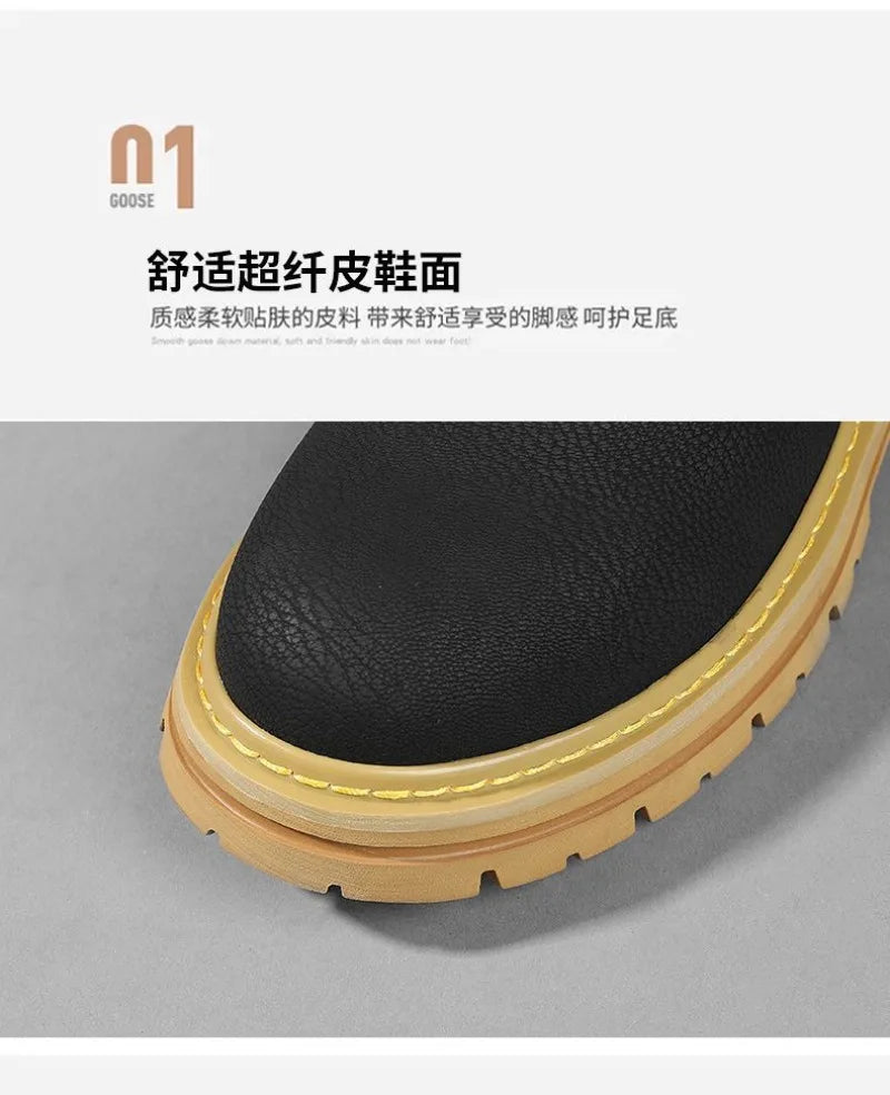 Botines de verano para hombre, cómodos botines de plataforma de cuero, botas de trabajo antideslizantes para hombre, botas altas de motociclista