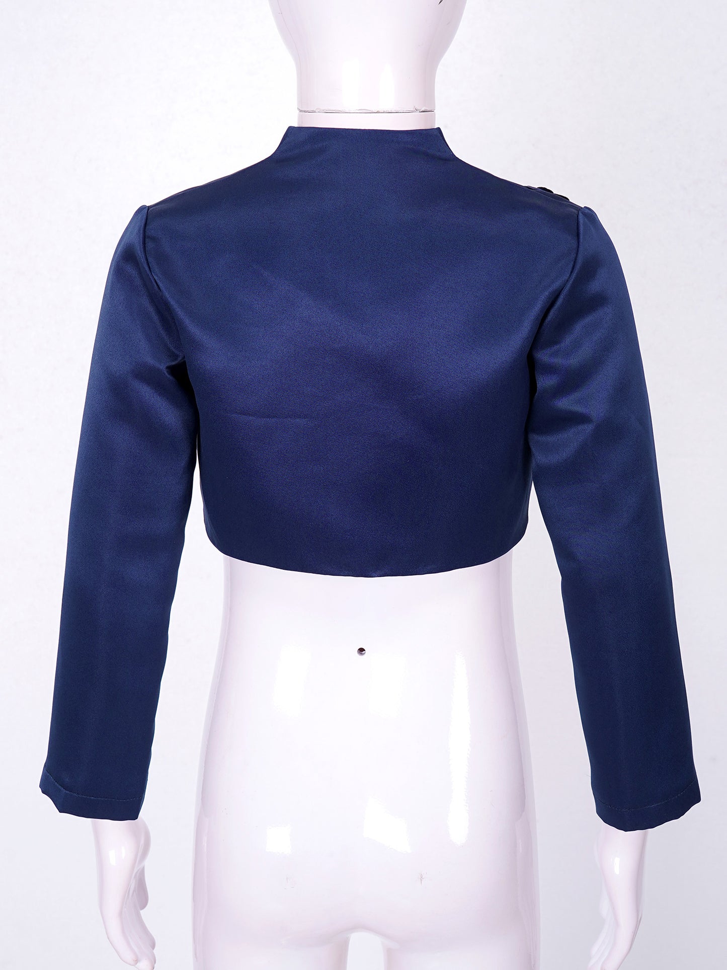 Kids Girls Satin Bolero Jackets Rhinestone Flower Elegant Cardigan Long Sleeve Open Front Shrug Cape Wedding Party Dress Outwear