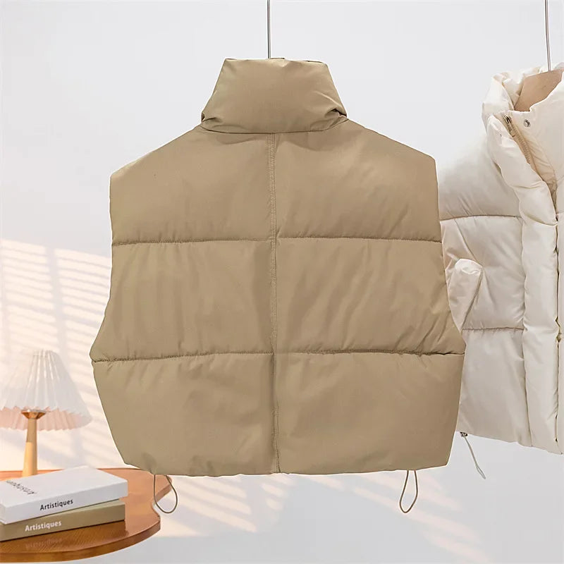 Women Warm Parkas Single Breasted Coats Autumn Winter Vest Coat Khaki High Waist Casual Vests Elegant Y2k Jackets Thick 2024