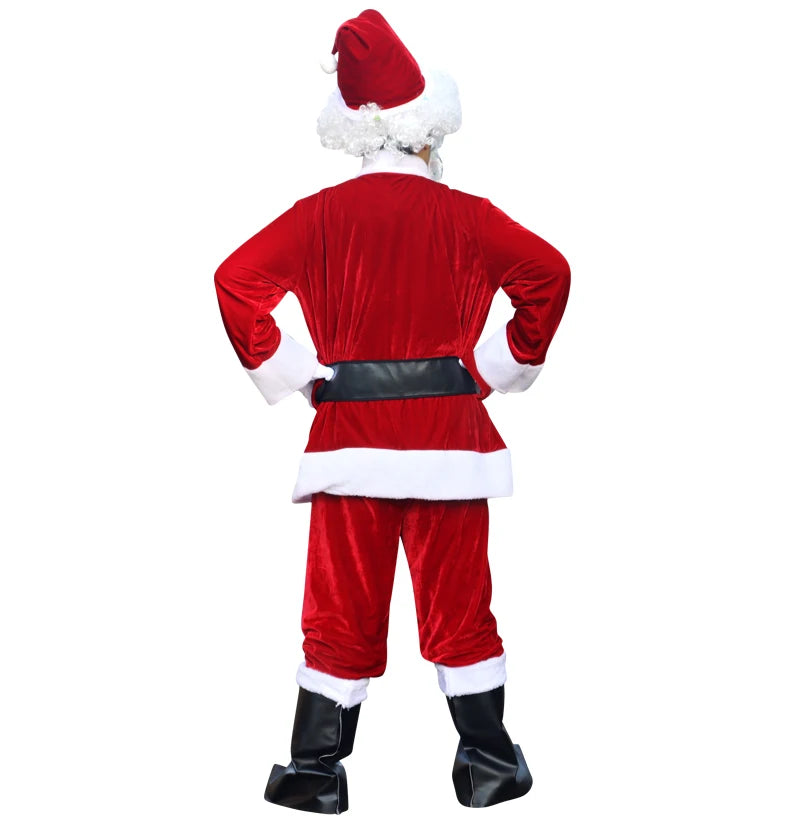 Ensemble Père Noël en velours doré, vêtements chauds de Noël pour hommes, costume de cosplay pour adultes