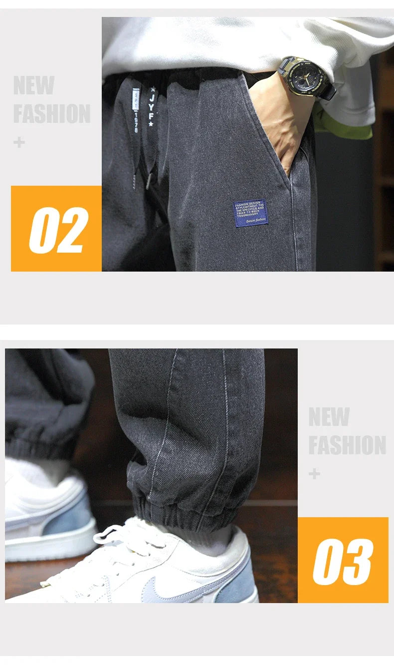 Nuevo estilo primavera verano negro azul cargo jeans hombres streetwear pantalones vaqueros jogger masculino holgado harem jeans talla grande M-8XL