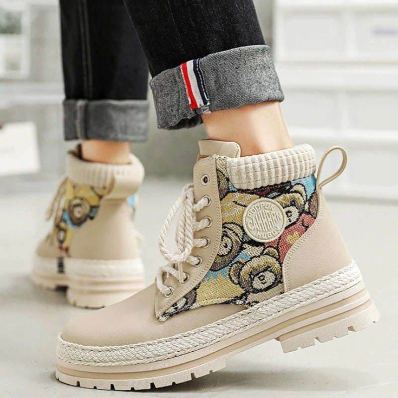 Luxury Winter Men's Platform Boots Vintage Designer Ankle Boots Outdoor Lightweight Non-slip Hiking Boots Chaussure Hommes