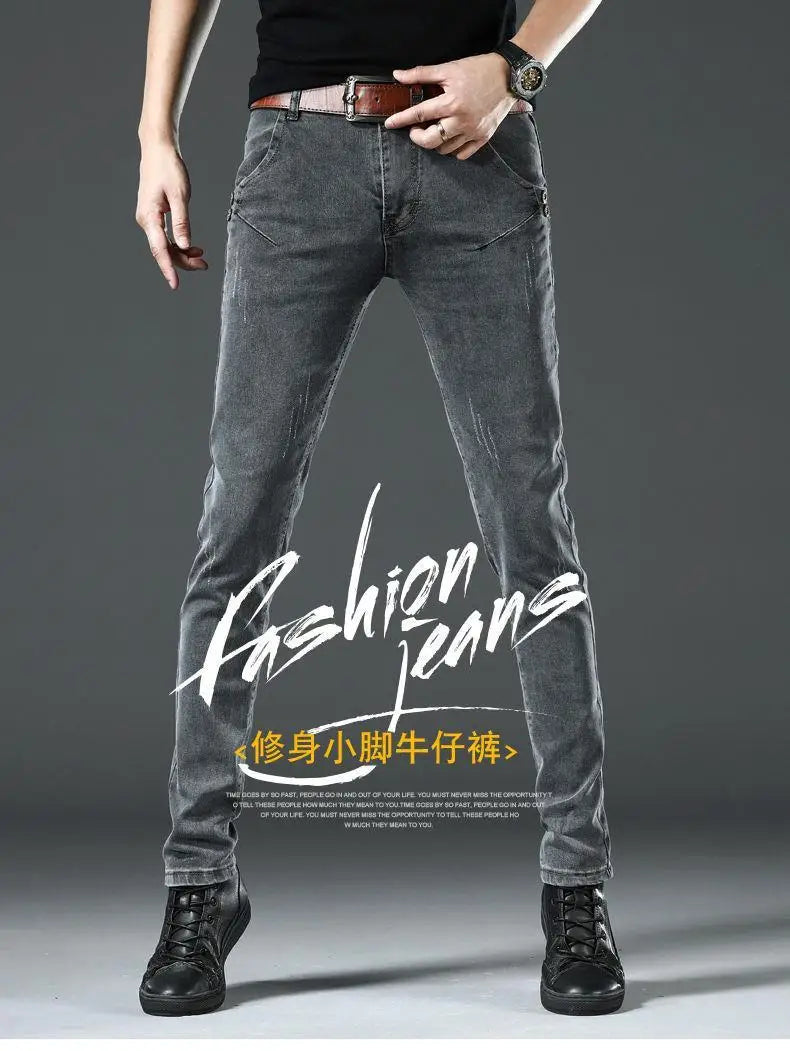 Summer Blue Comfortable Stylish Classic Designer Men's Slim Jeans Luxury Brand Korean Fashion Student Cowboy Soild Denim Pants