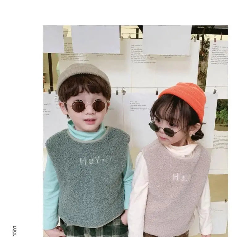 Vests & Waistcoats Girls Boys Polar Fleece Jacket Outer Wear Casual Simple Letter Embroidered Jacket Autumn Winter Children's