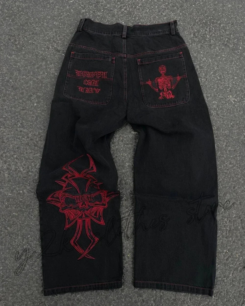 Nuevos vaqueros holgados casuales de pierna ancha para hombre, vaqueros con estampado retro de hip hop, tendencia de moda, vaqueros negros de cintura alta Y2k, ropa para hombre 2023