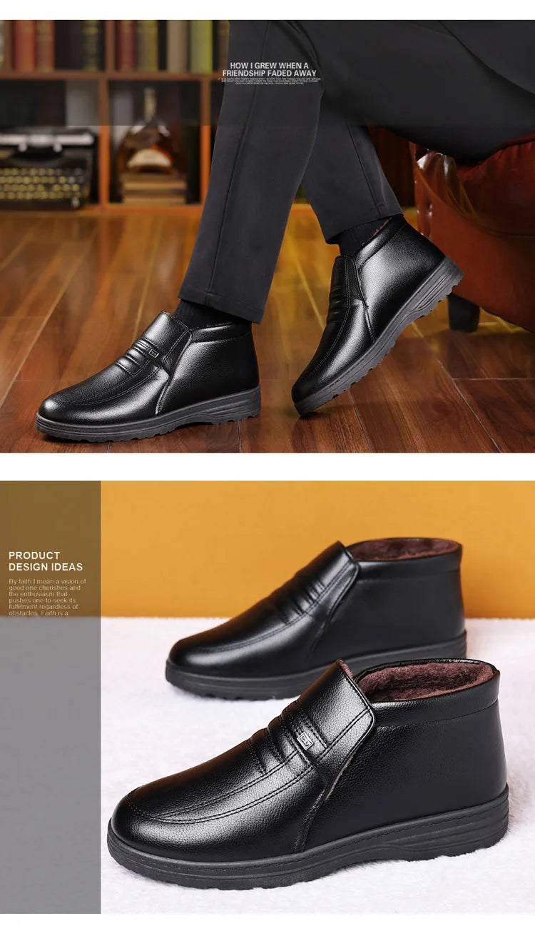 Chaussures en coton pour hommes, montantes, imperméables, décontractées, en cuir, bottes d'hiver chaudes et confortables, bottines tendance pour hommes, nouveautés
