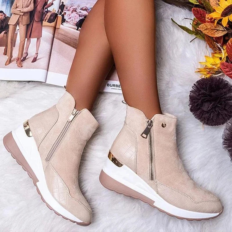 Women Boots Autumn Winter New Low-top Vulcanized Shoes Thick-soled Wedge and Ankle Boots Zipper Sneakers Women's Shoes Plus Size