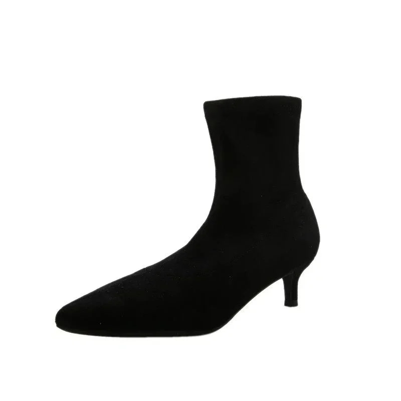 5/7/9CM Luxury Women Black Flock Sock Boots Stiletto Thin High Heels Elastic Knitting Boots Winter Stretch Fabric Ankle Boots