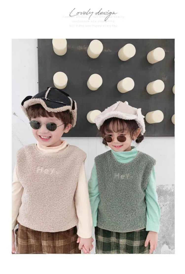Vests & Waistcoats Girls Boys Polar Fleece Jacket Outer Wear Casual Simple Letter Embroidered Jacket Autumn Winter Children's