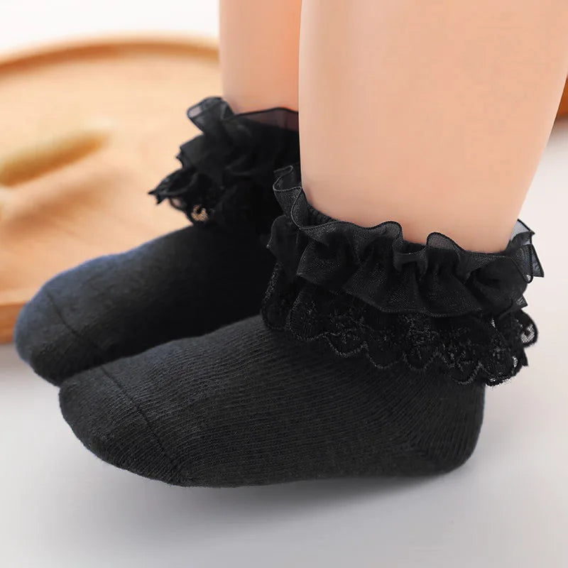 0-12M Newborn Baby Lace Socks Bow Princess Socks Girls Infant Spring and Autumn Baby Cotton Socks Girls Breathable Ruffled Socks