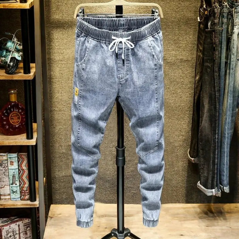 Spring Autumn 2022 New Denim Jeans Men's Elastic Waist Loose Students Teenagers Cowboy Streetwear Harem Leg Long Track Pants Men